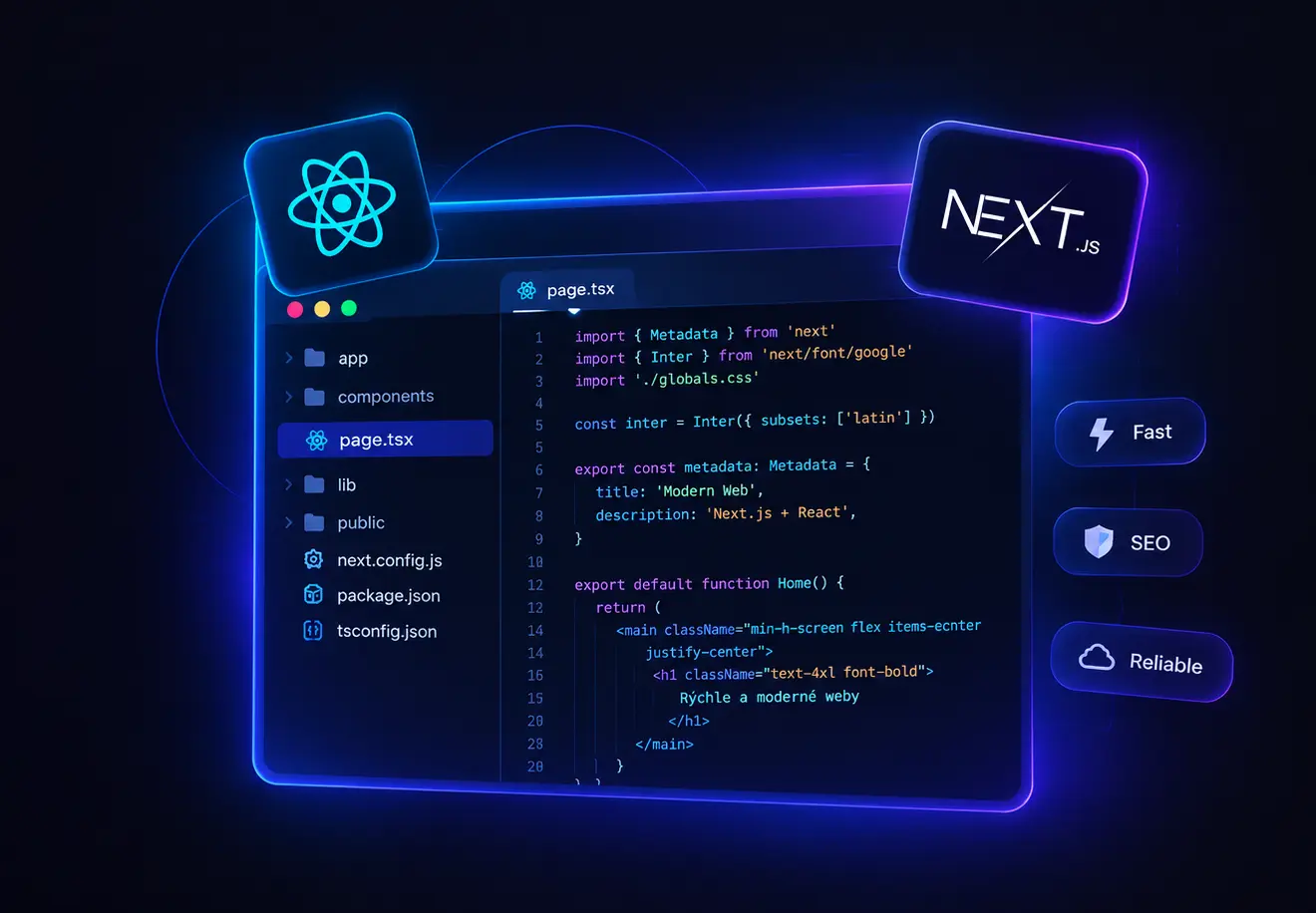 Programovanie web stránok – zdrojový kód webu postaveného na React a Next.js