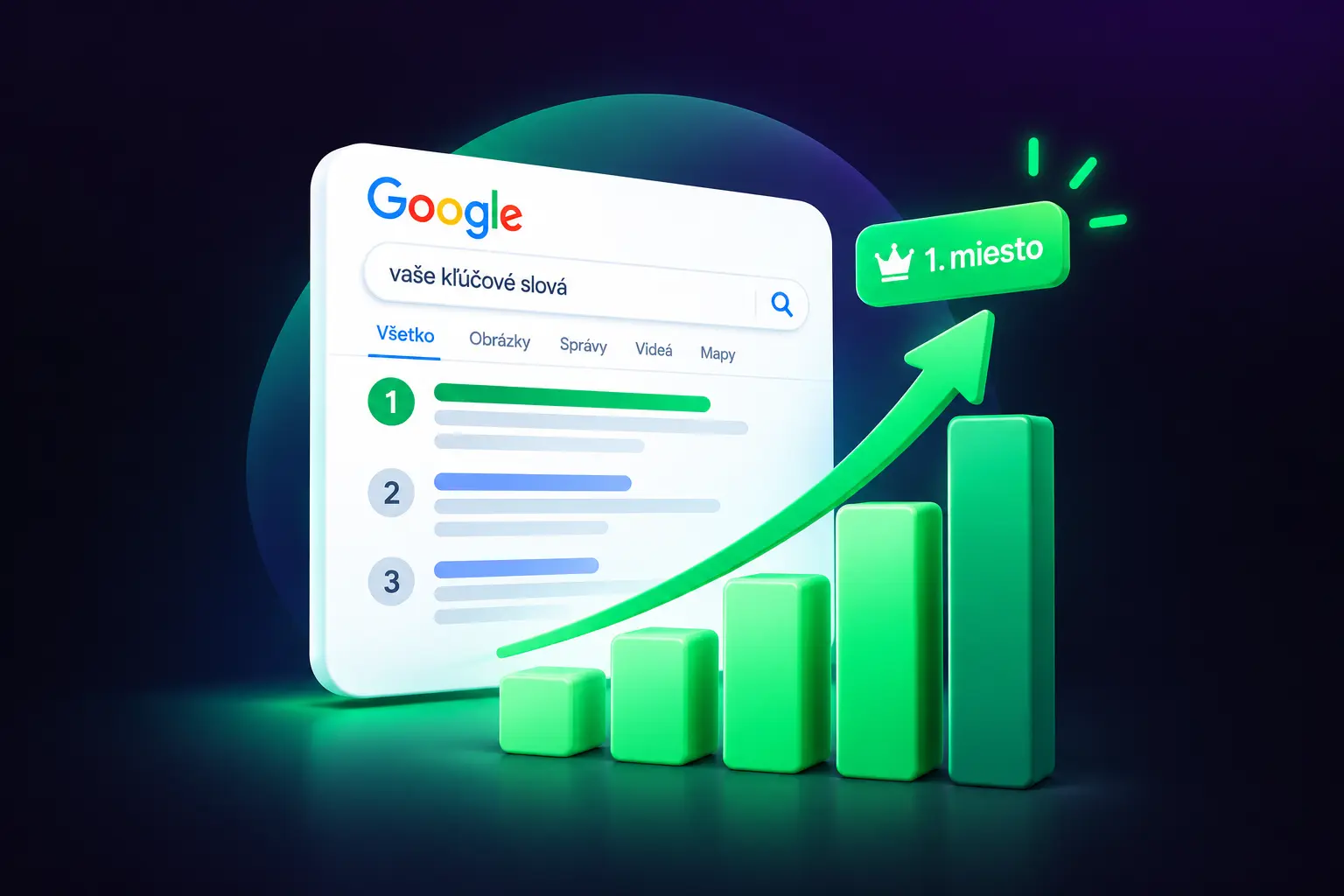 SEO optimalizácia webu od agentúry BrandLift – graf rastu pozícií na prvé priečky Google